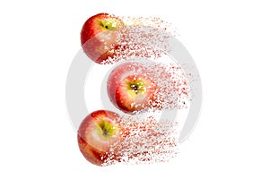 Fresh red apples disintegrate to white for concept of food waste and recycle metaphor