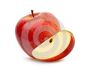 Fresh red apples and slices isolated on white background, cut out