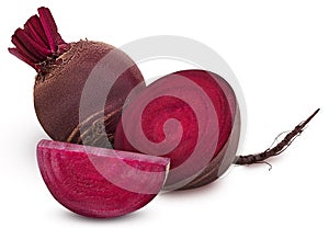 Fresh red beet root one cut in half and slice