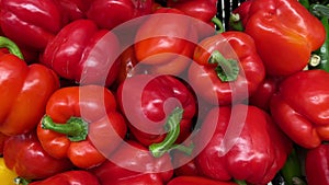 Fresh Red Bell pepper background. Layout with Red pepper. Supermarket.