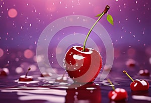 Fresh red cherry with water drops. Generative AI