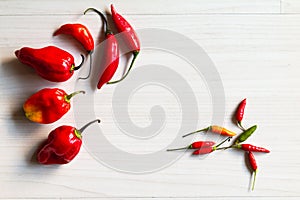 Fresh red Chilli peppers on the table.