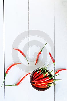 fresh red chilli with wooden bowl