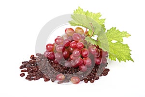Fresh red grapes and raisins