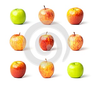Fresh red and green Apple set collection isolated on white background. Clipping path include in this image