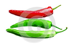 The fresh red and green chilli on white isolate background