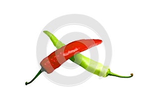 The fresh red and green chilli on white isolate background