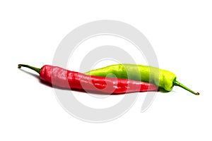 The fresh red and green chilli on white isolate background
