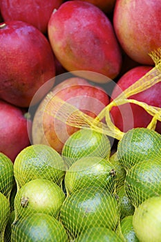 Fresh Red Mangoes Shiny Green Limes Brazilian Tropical Farmers Market photo