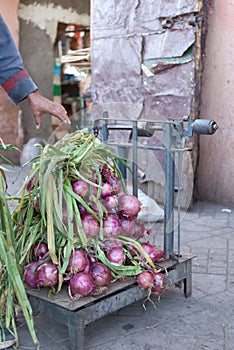 Fresh red onions at the market