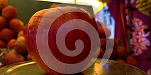 Fresh red organic produce apple closeup shot at fruit shop