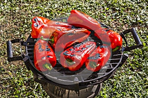 Fresh red pepper on the grilling pan