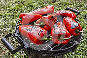 Fresh red pepper on the grilling pan