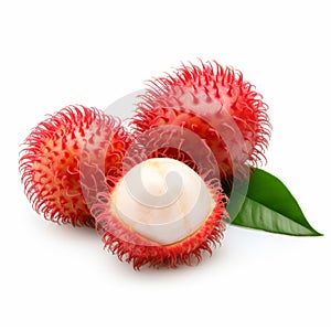 Fresh Red Rambutan: Vibrant And Lively Hues On White Background