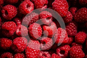 Fresh red raspberries background.