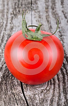 Fresh, red, ripe tomatoes on old grey wood background