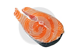 Fresh red salmon fish steak on the white background