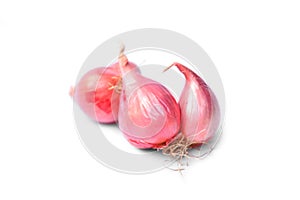 Fresh and red shallots isolated on white background