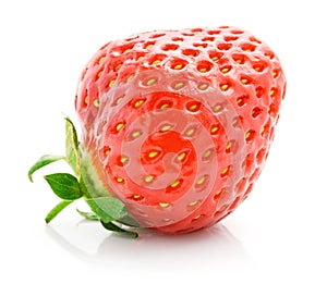 Fresh red strawberry with green leaf isolated
