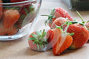 Fresh red strawberry on table