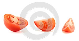 Fresh red tomato cut into pieces, isolated