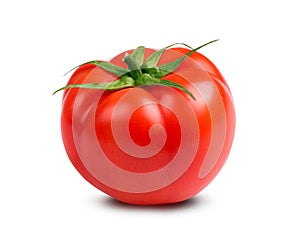 Fresh red tomato with green peduncle