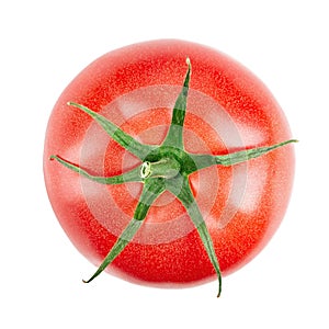 Fresh red tomato isolated on white background. Top view