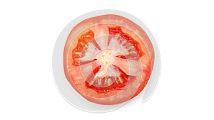 Fresh red tomato slice, Isolated on white background, Top view.