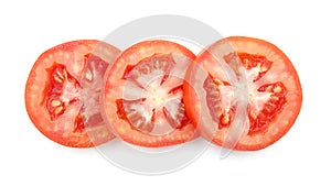 Fresh red tomato slice, Isolated on white background, Top view.