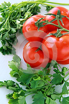 Fresh red tomatoes and parsley