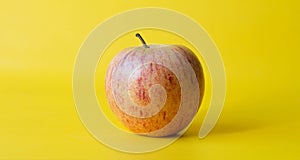 Fresh red yellow apple fruct isolated on yellow background