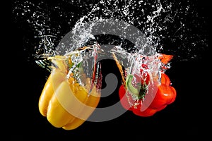 Bell pepper in water with splash