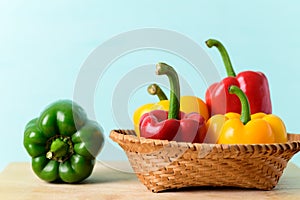 Fresh red, yellow and green bell peppers