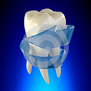 Fresh Repaired Tooth Molar Healthy on blue background