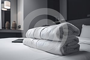 fresh resort luxury room white home hotel service bed towel. Generative AI.