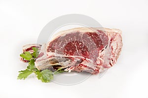 fresh rib eye steak isolated on white background