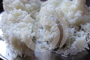 Fresh Ridge gourd curry and rice isolated on white background