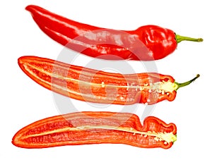 Fresh ripe appetizing sweet red dissected pepper