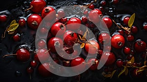 Fresh ripe barberries with water drops background. Berries backdrop. Generative AI