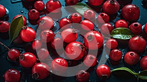 Fresh ripe barberries with water drops background. Berries backdrop. Generative AI