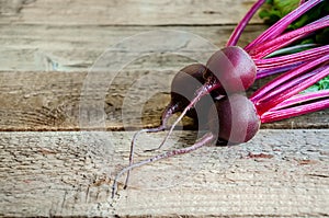 Fresh Ripe Beet on Old Wooden Background. Organic Food. Copy Space For Your Text