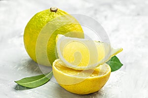 Fresh ripe bergamot orange fruits, fragrant citrus used in earl grey tea, medicine and spa treatments, close up