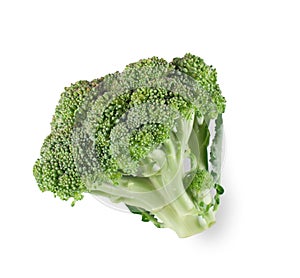Fresh ripe broccoli tree with green leaves isolated on white