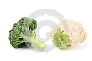 fresh and ripe cauliflower and broccoli isolated on white