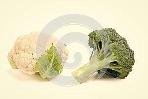 fresh and ripe cauliflower and broccoli isolated on white