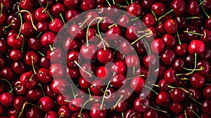 Fresh ripe cherries background. Top down view