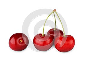 Fresh ripe cherries closeup isolated on white background