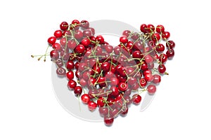 Fresh ripe cherry in shape of heart