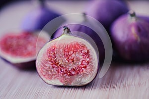 Fresh ripe figs fruits common fig or Caprifig / Ficus carica on wooden background