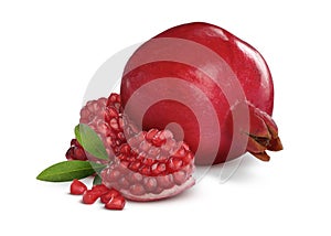 Fresh ripe juicy pomegranates on white background